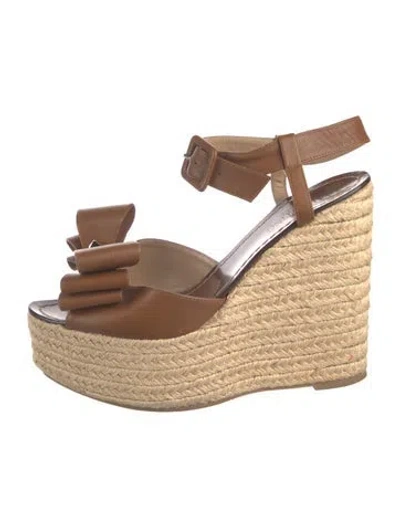 Pre-owned Valentino Garavani Rockstud Accents Leather Espadrilles In Brown
