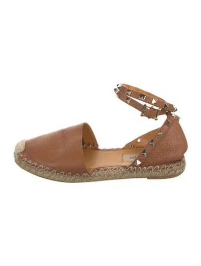 Pre-owned Valentino Garavani Rockstud Accents Leather Espadrilles In Brown