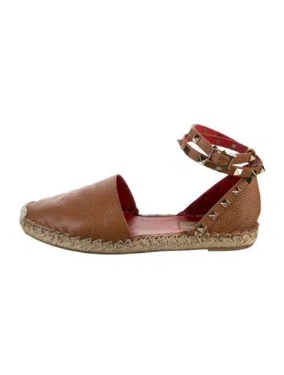 Pre-owned Valentino Garavani Rockstud Accents Leather Espadrilles In Brown