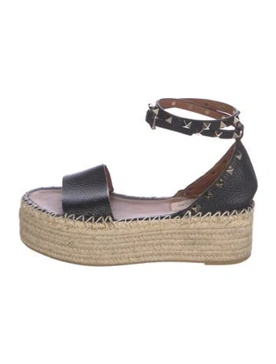 Pre-owned Valentino Garavani Rockstud Accents Leather Espadrilles In Brown/metallic