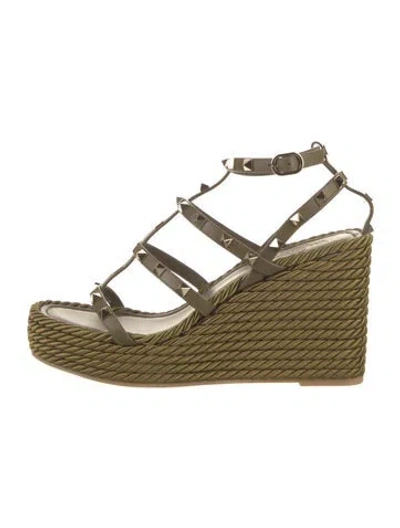 Pre-owned Valentino Garavani Rockstud Accents Leather Espadrilles In Green