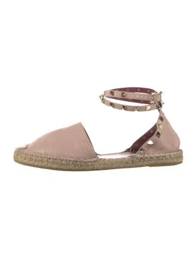 Pre-owned Valentino Garavani Rockstud Accents Leather Espadrilles In Grey/neutrals
