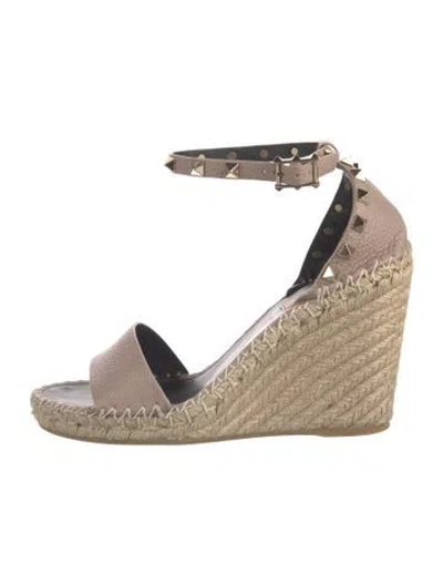 Pre-owned Valentino Garavani Rockstud Accents Leather Espadrilles In Grey/neutrals