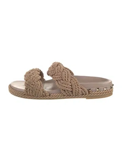 Pre-owned Valentino Garavani Rockstud Accents Leather Espadrilles In Neutral