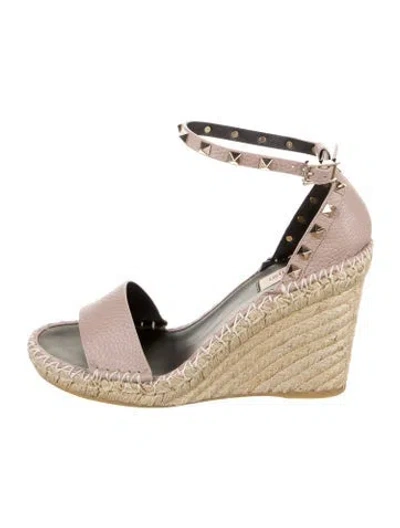 Pre-owned Valentino Garavani Rockstud Accents Leather Espadrilles In Neutral