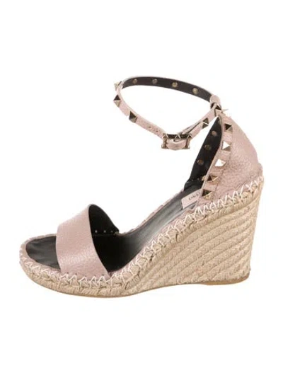 Pre-owned Valentino Garavani Rockstud Accents Leather Espadrilles In Neutral