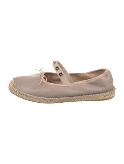 Pre-owned Valentino Garavani Rockstud Accents Leather Espadrilles In Neutral