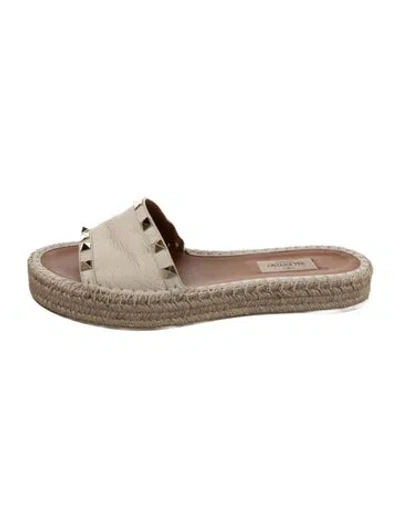 Pre-owned Valentino Garavani Rockstud Accents Leather Espadrilles In Neutral