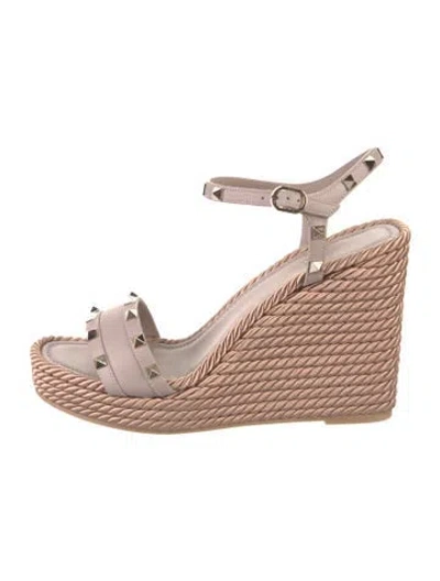 Pre-owned Valentino Garavani Rockstud Accents Leather Espadrilles In Neutral