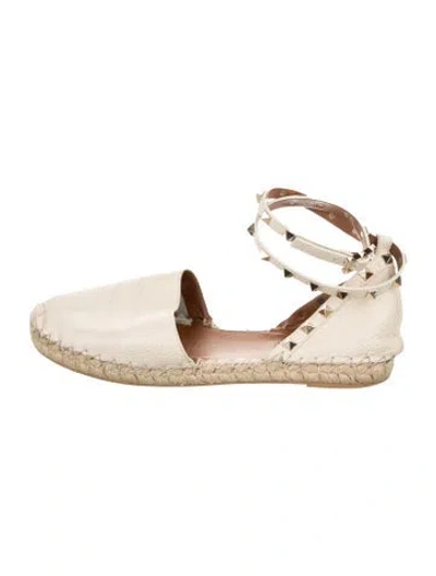 Pre-owned Valentino Garavani Rockstud Accents Leather Espadrilles In Neutral