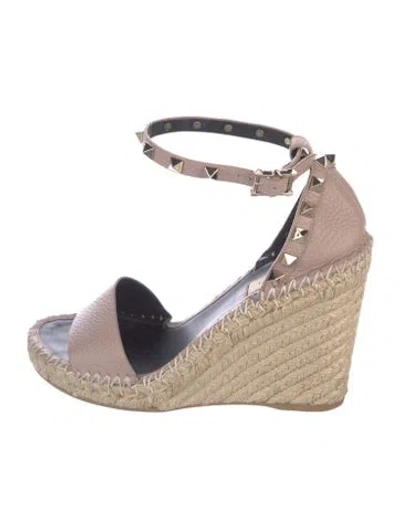 Pre-owned Valentino Garavani Rockstud Accents Leather Espadrilles In Neutral