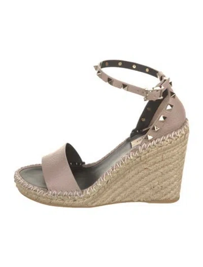 Pre-owned Valentino Garavani Rockstud Accents Leather Espadrilles In Neutral