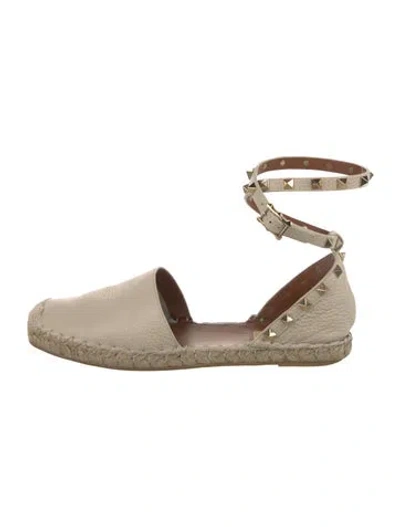 Pre-owned Valentino Garavani Rockstud Accents Leather Espadrilles In Neutral