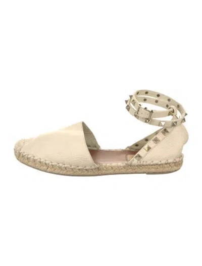 Pre-owned Valentino Garavani Rockstud Accents Leather Espadrilles In Neutral