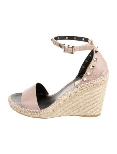 Pre-owned Valentino Garavani Rockstud Accents Leather Espadrilles In Neutral