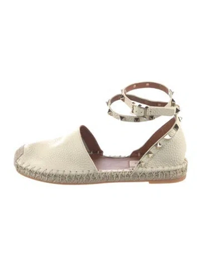 Pre-owned Valentino Garavani Rockstud Accents Leather Espadrilles In Neutral