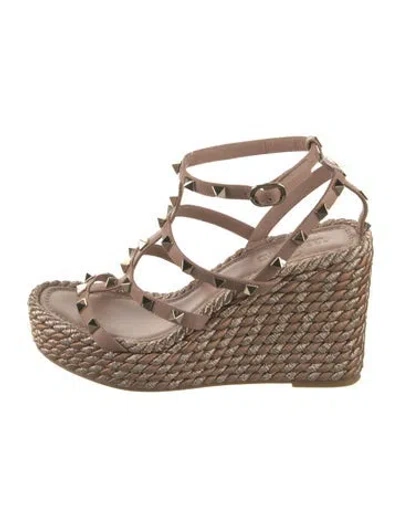 Pre-owned Valentino Garavani Rockstud Accents Leather Espadrilles In Neutral