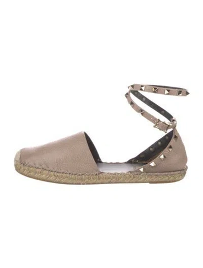 Pre-owned Valentino Garavani Rockstud Accents Leather Espadrilles In Neutral