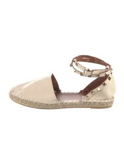 Pre-owned Valentino Garavani Rockstud Accents Leather Espadrilles In Neutral