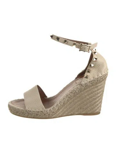 Pre-owned Valentino Garavani Rockstud Accents Leather Espadrilles In Neutral