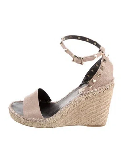 Pre-owned Valentino Garavani Rockstud Accents Leather Espadrilles In Neutral