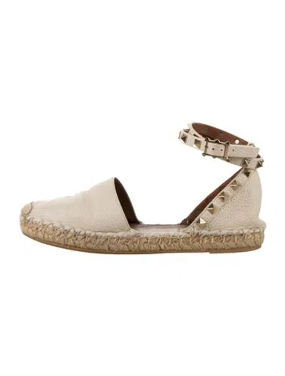 Pre-owned Valentino Garavani Rockstud Accents Leather Espadrilles In Neutral