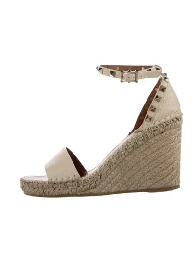 Pre-owned Valentino Garavani Rockstud Accents Leather Espadrilles In Neutral