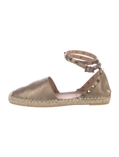 Pre-owned Valentino Garavani Rockstud Accents Leather Espadrilles In Neutral
