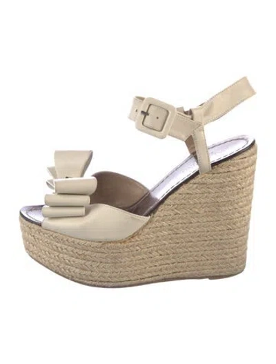 Pre-owned Valentino Garavani Rockstud Accents Leather Espadrilles In Neutral