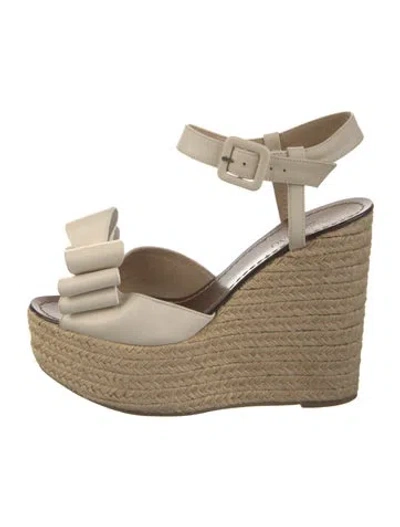 Pre-owned Valentino Garavani Rockstud Accents Leather Espadrilles In Neutral