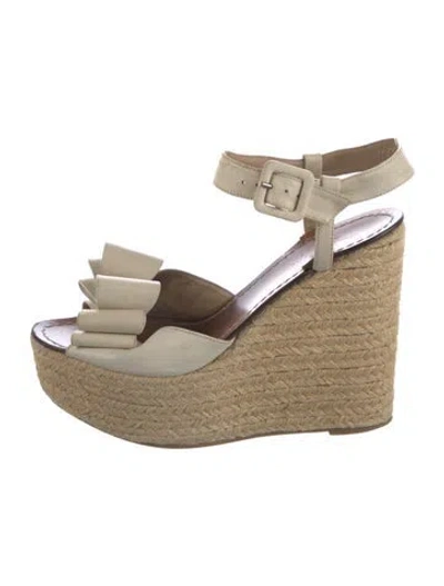 Pre-owned Valentino Garavani Rockstud Accents Leather Espadrilles In Neutral