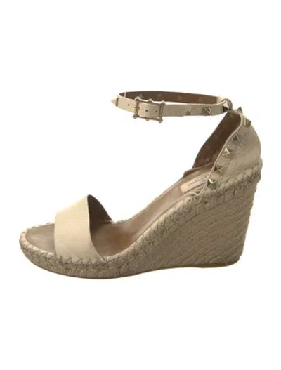 Pre-owned Valentino Garavani Rockstud Accents Leather Espadrilles In Neutral
