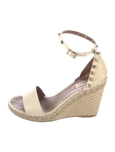 Pre-owned Valentino Garavani Rockstud Accents Leather Espadrilles In Neutral