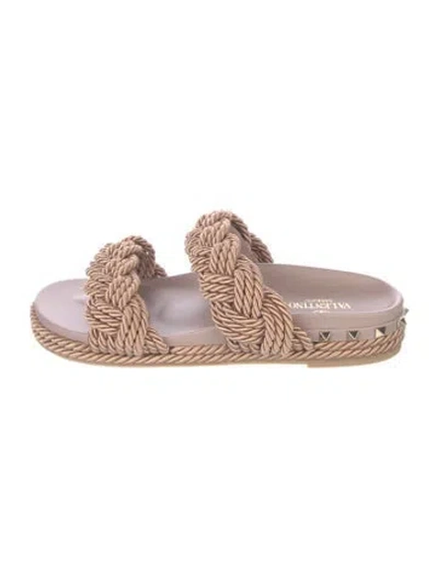 Pre-owned Valentino Garavani Rockstud Accents Leather Espadrilles In Neutral