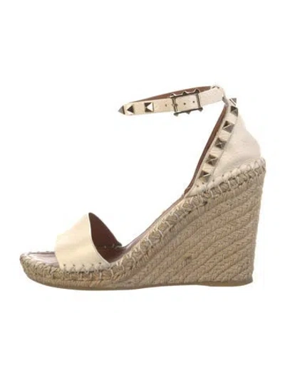 Pre-owned Valentino Garavani Rockstud Accents Leather Espadrilles In Neutral