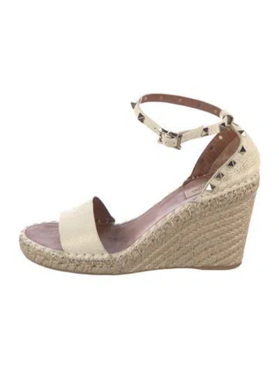 Pre-owned Valentino Garavani Rockstud Accents Leather Espadrilles In Neutral