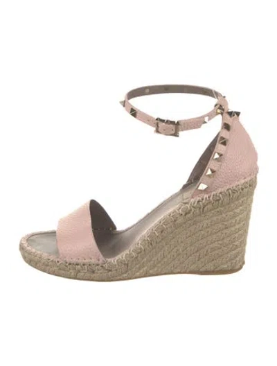 Pre-owned Valentino Garavani Rockstud Accents Leather Espadrilles In Neutral