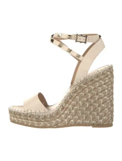 Pre-owned Valentino Garavani Rockstud Accents Leather Espadrilles In Neutral