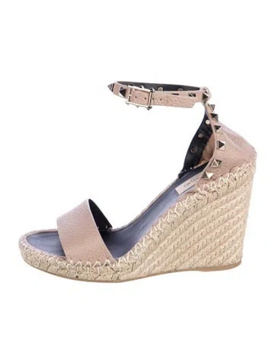 Pre-owned Valentino Garavani Rockstud Accents Leather Espadrilles In Neutral