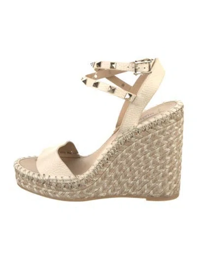Pre-owned Valentino Garavani Rockstud Accents Leather Espadrilles In Neutral