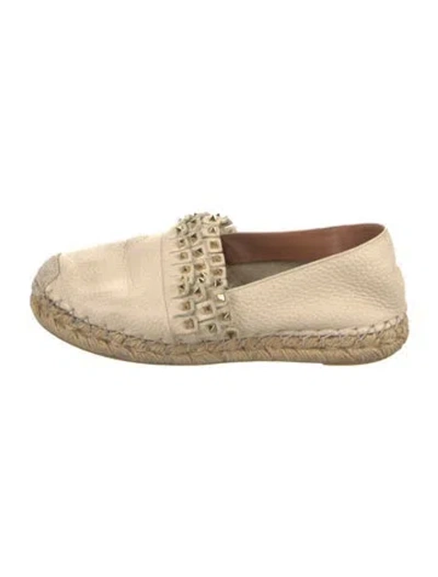Pre-owned Valentino Garavani Rockstud Accents Leather Espadrilles In Neutrals