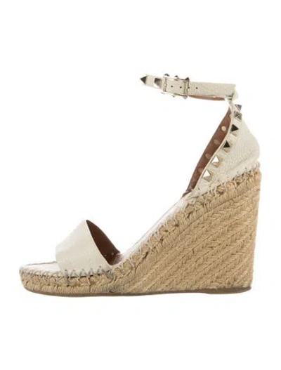 Pre-owned Valentino Garavani Rockstud Accents Leather Espadrilles In Neutrals