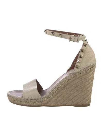 Pre-owned Valentino Garavani Rockstud Accents Leather Espadrilles In Neutrals