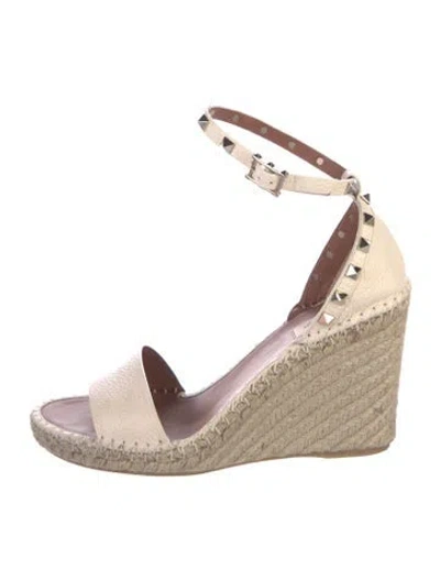 Pre-owned Valentino Garavani Rockstud Accents Leather Espadrilles In Neutrals