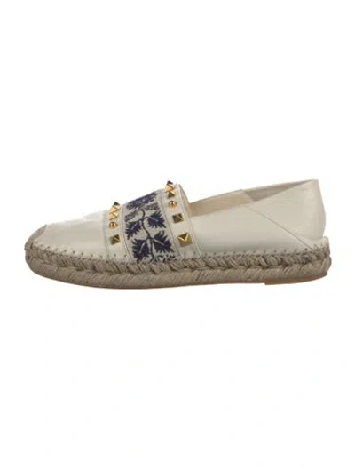 Pre-owned Valentino Garavani Rockstud Accents Leather Espadrilles In Neutrals