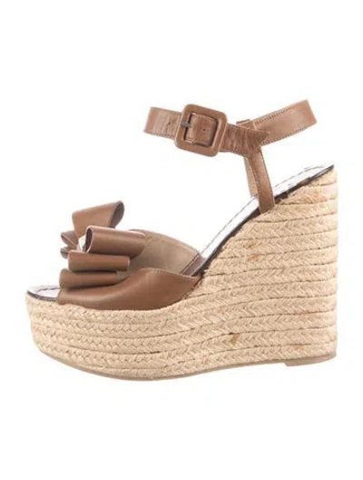 Pre-owned Valentino Garavani Rockstud Accents Leather Espadrilles In Neutrals