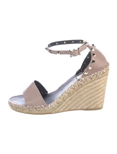 Pre-owned Valentino Garavani Rockstud Accents Leather Espadrilles In Neutrals