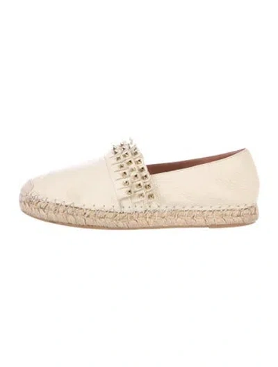 Pre-owned Valentino Garavani Rockstud Accents Leather Espadrilles In Neutrals