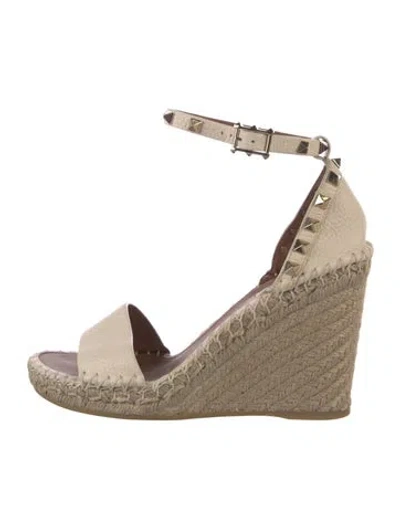 Pre-owned Valentino Garavani Rockstud Accents Leather Espadrilles In Neutrals