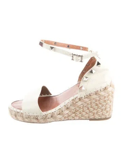 Pre-owned Valentino Garavani Rockstud Accents Leather Espadrilles In Neutrals